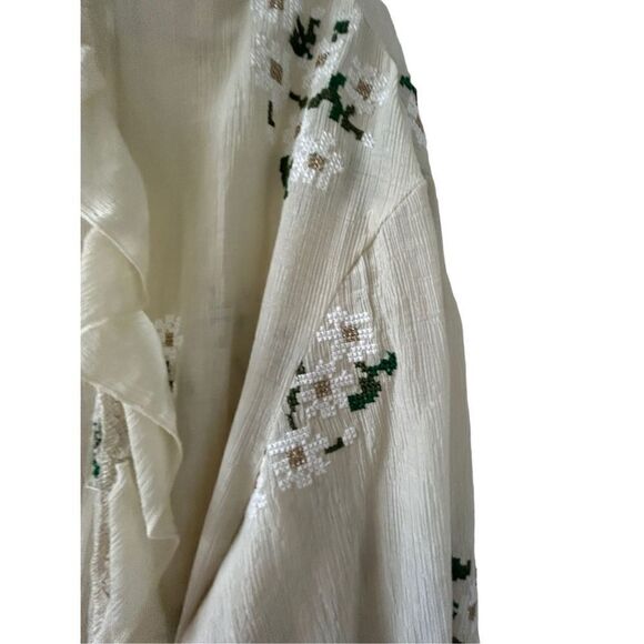Anthropologie Embroidered Floral Ruffle-Hem Duster Womens Neutral One Size - Picture 7 of 11